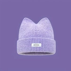 Purple cat ear crochet winter Beanie super soft gender neutral.